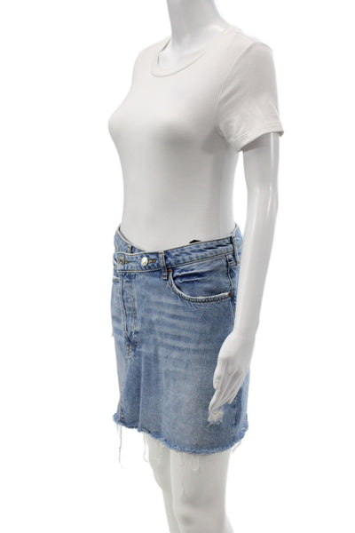 Zara Women Mini Blue Cotton Skirt Short Casual Button Size M