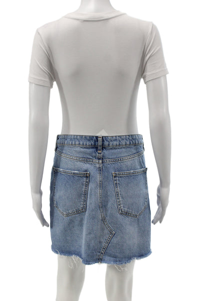 Zara Women Mini Blue Cotton Skirt Short Casual Button Size M