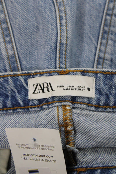 Zara Women Mini Blue Cotton Skirt Short Casual Button Size M