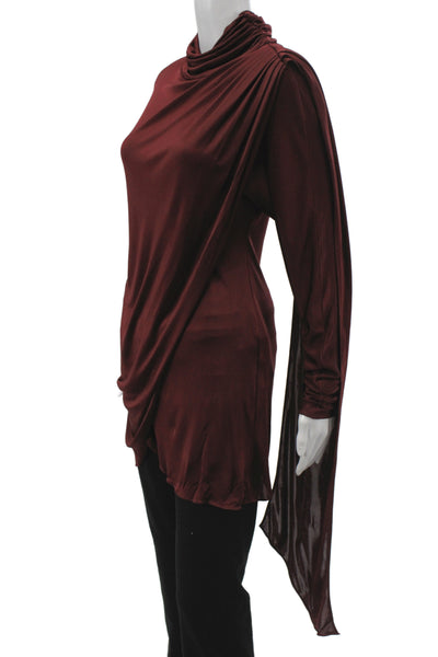 Giuseppe Di Morabito Women Red Cowl Neck Tunic Blouse Long Sleeve Size 40