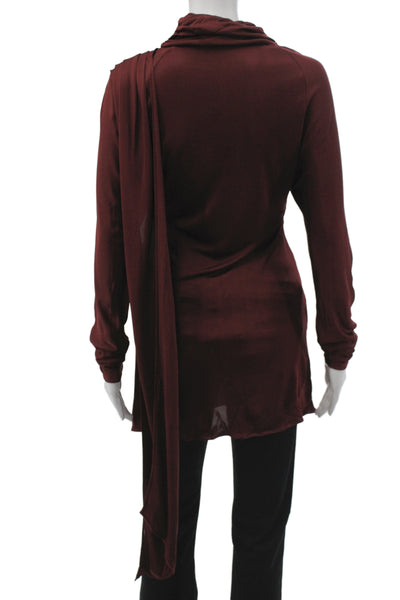 Giuseppe Di Morabito Women Red Cowl Neck Tunic Blouse Long Sleeve Size 40