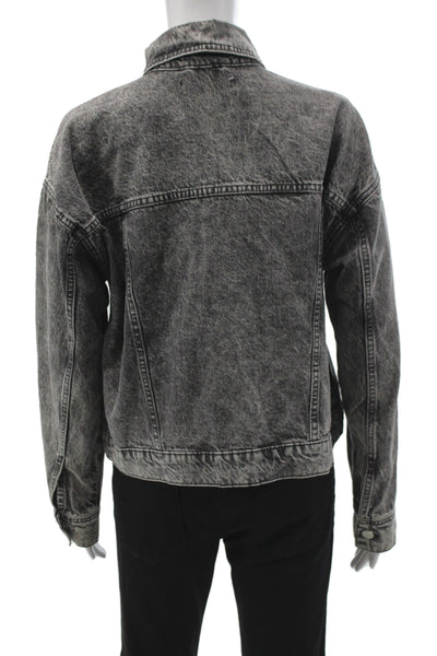 Zara Women Basic Jacket Gray Cotton Button Long Sleeve Size S
