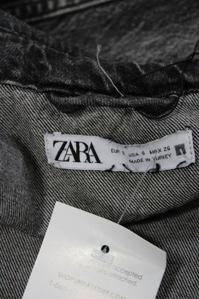 Zara Women Basic Jacket Gray Cotton Button Long Sleeve Size S