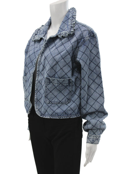 Heritage Women Quilted Jacket Blue Cotton Argyle Zipper Long Sleeve Size M