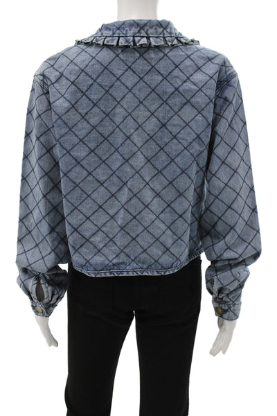 Heritage Women Quilted Jacket Blue Cotton Argyle Zipper Long Sleeve Size M