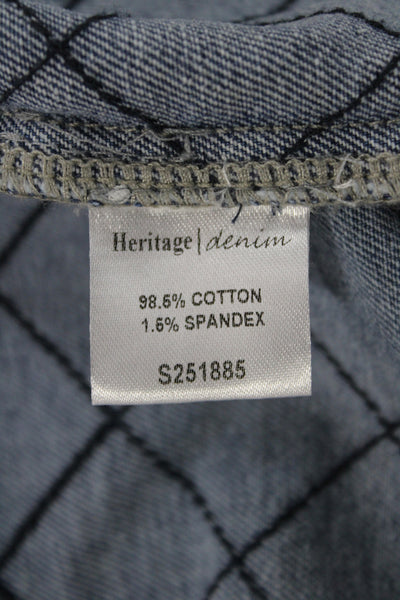 Heritage Women Quilted Jacket Blue Cotton Argyle Zipper Long Sleeve Size M