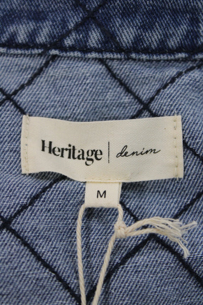 Heritage Women Quilted Jacket Blue Cotton Argyle Zipper Long Sleeve Size M
