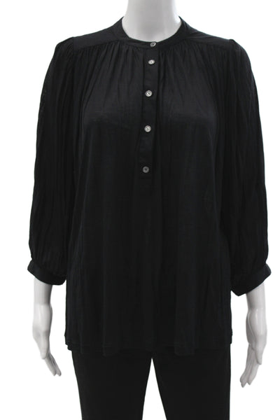 J Crew Women Black Henley Tunic Blouse 3/4 Sleeve Modal Button Size S