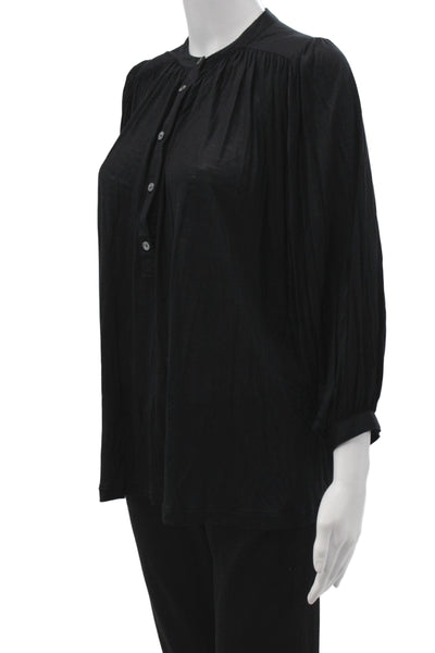 J Crew Women Black Henley Tunic Blouse 3/4 Sleeve Modal Button Size S