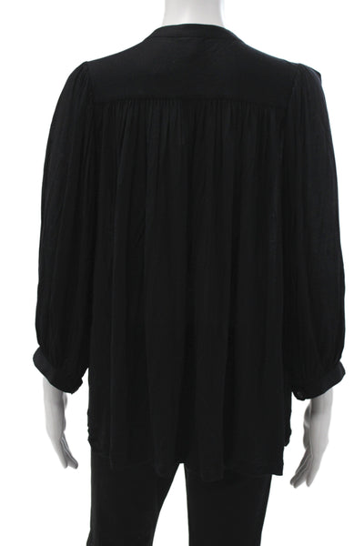J Crew Women Black Henley Tunic Blouse 3/4 Sleeve Modal Button Size S