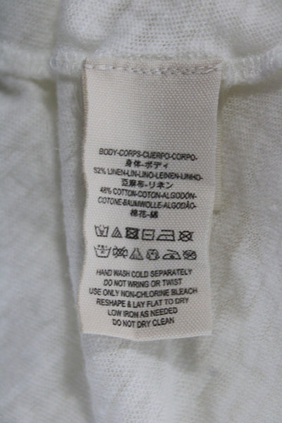 Free People Womens Boat Neck Linen Blend T-Shirt White Short Sleeve Size L