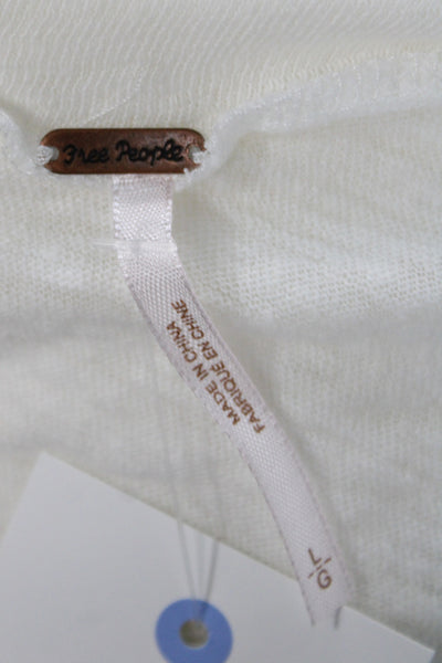 Free People Womens Boat Neck Linen Blend T-Shirt White Short Sleeve Size L