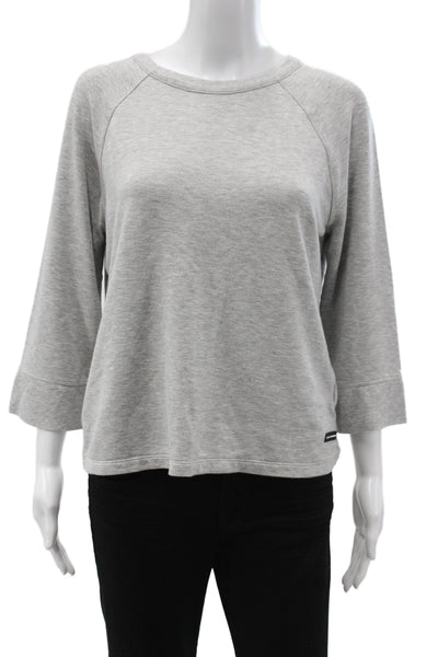 DKNY Women Pullover Sweatshirt Gray Crew Neck 3/4 Sleeve Tie Size M