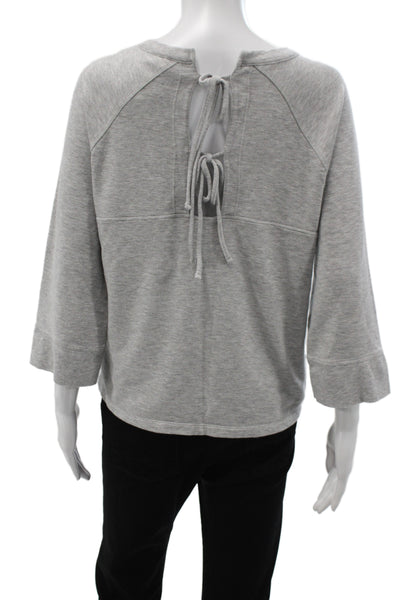 DKNY Women Pullover Sweatshirt Gray Crew Neck 3/4 Sleeve Tie Size M