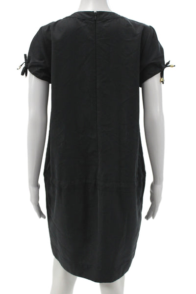 Nerissimo Italia Womens Black V Neck Short Sleeve Lace Up Shift Dress Size L