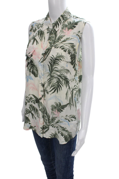 Equipment Femme Women Beige Silk Collared Sleeveless Tunic Button Floral Size M