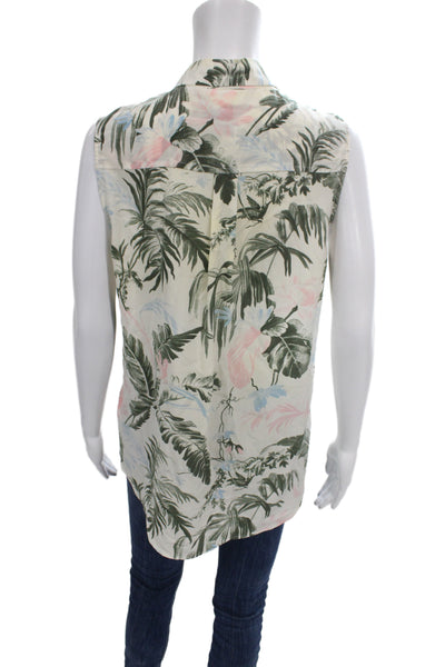 Equipment Femme Women Beige Silk Collared Sleeveless Tunic Button Floral Size M