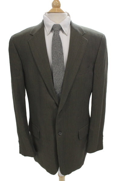 Joseph Abboud Mens Herringbone Wool Blazer Green Button Size 40