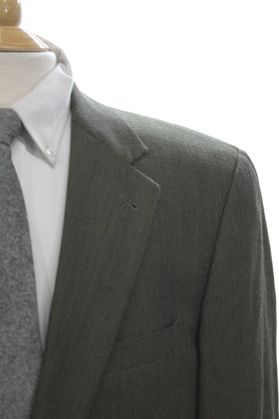 Joseph Abboud Mens Herringbone Wool Blazer Green Button Size 40