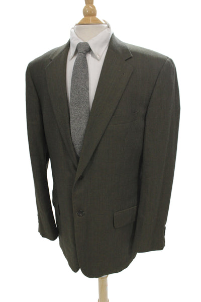 Joseph Abboud Mens Herringbone Wool Blazer Green Button Size 40