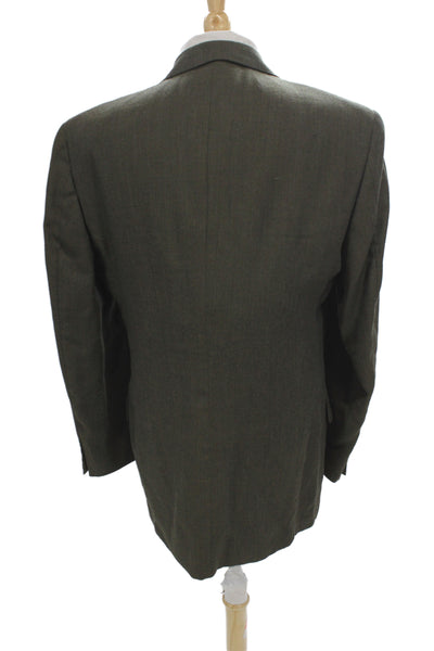 Joseph Abboud Mens Herringbone Wool Blazer Green Button Size 40