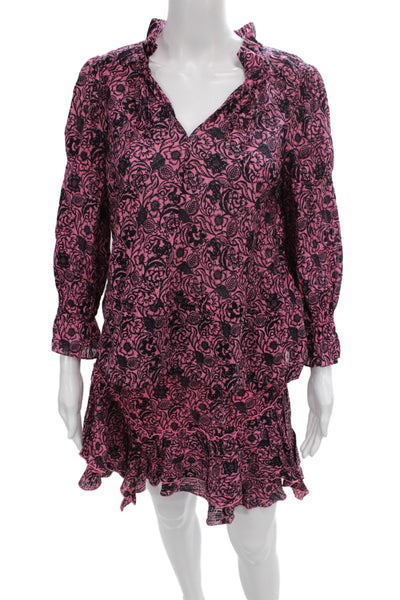 Derek Lam Women Pink Floral Mini Skirt 100% Cotton Zip Short Size 2