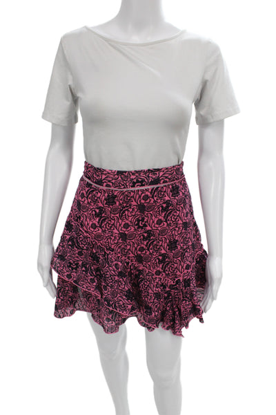 Derek Lam Women Pink Floral Mini Skirt 100% Cotton Zip Short Size 2