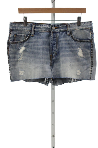 Rails Womens Cut-Off Cotton Shorts Blue Studded Button Size 31