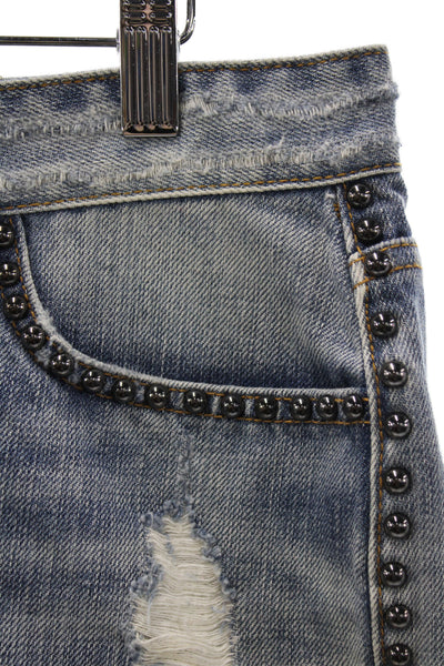 Rails Womens Cut-Off Cotton Shorts Blue Studded Button Size 31