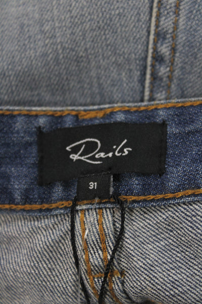 Rails Womens Cut-Off Cotton Shorts Blue Studded Button Size 31