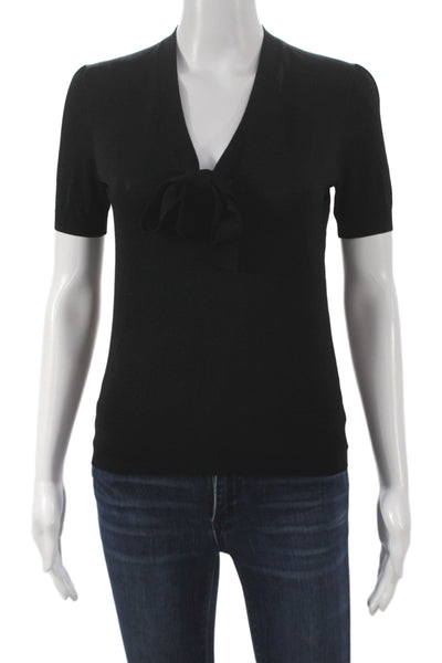 Theory Womens Basic Black V-Neck Short Sleeve Rayon Blouse Size PP