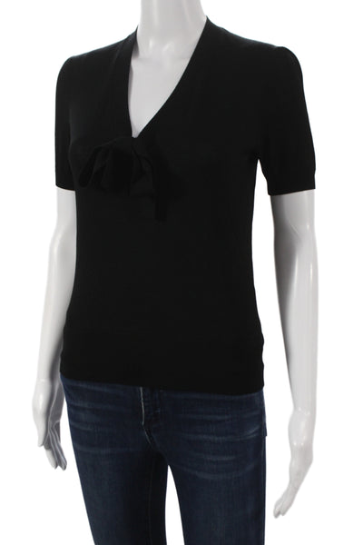 Theory Womens Basic Black V-Neck Short Sleeve Rayon Blouse Size PP