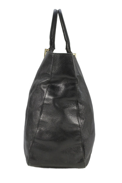 Fendi Womens Leather Gold Tone Logo Tote Shoulder Handbag Black