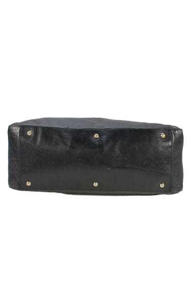 Fendi Womens Leather Gold Tone Logo Tote Shoulder Handbag Black