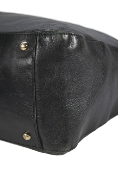 Fendi Womens Leather Gold Tone Logo Tote Shoulder Handbag Black