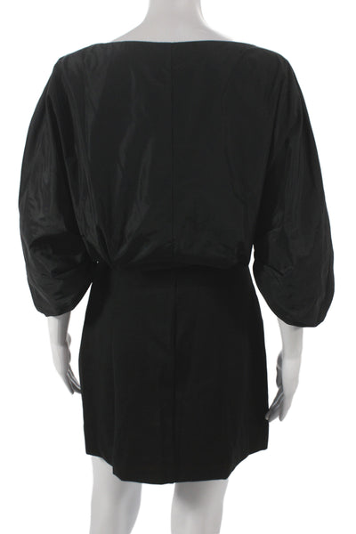 Staud Women Wrap Dress Black V-Neck 3/4 Sleeve Button Size 2