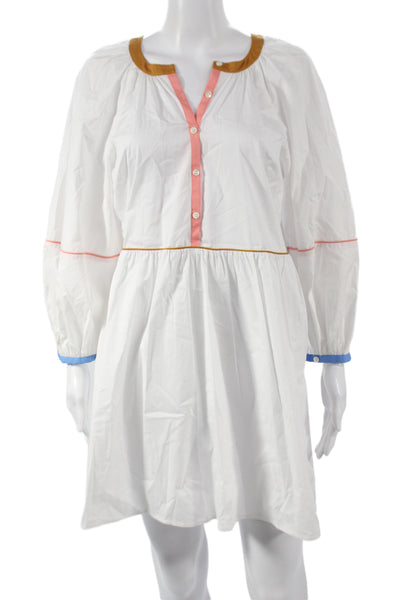 Staud Women Shirt Dress White Colorblock Long Sleeve Button Cotton Size S