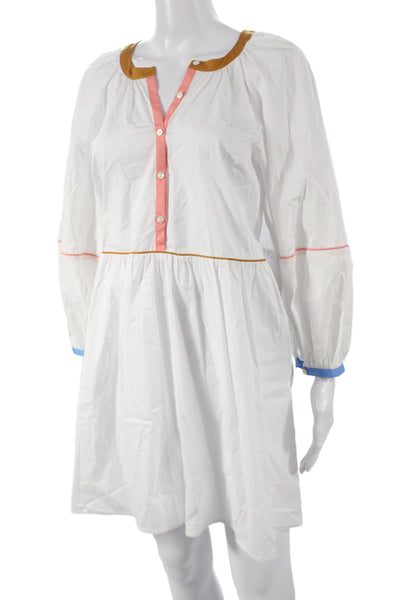 Staud Women Shirt Dress White Colorblock Long Sleeve Button Cotton Size S