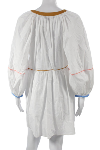 Staud Women Shirt Dress White Colorblock Long Sleeve Button Cotton Size S
