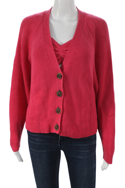 Cotton By Autumn Cashmere Women Sweater Set Pink V-Neck Long Sleeve Size S
