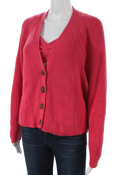 Cotton By Autumn Cashmere Women Sweater Set Pink V-Neck Long Sleeve Size S
