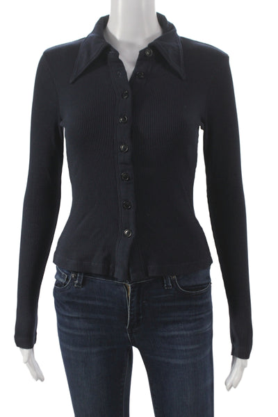 Brodie Women Cashmere Collared Button-Up Sweater Black Long Sleeve Size S