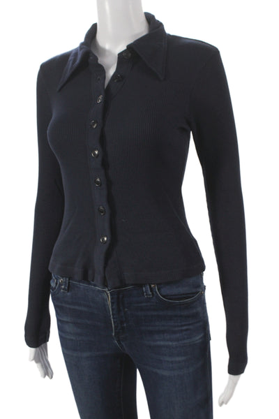 Brodie Women Cashmere Collared Button-Up Sweater Black Long Sleeve Size S