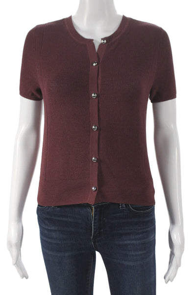 Rag & Bone Womens Purple Cotton Short Sleeve Cardigan Round Neck Size S