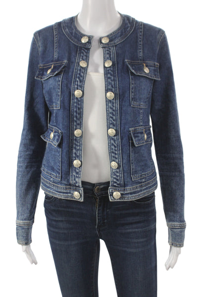 L'Agence Womens Military Jacket Blue Button Long Sleeve Cotton Size XS
