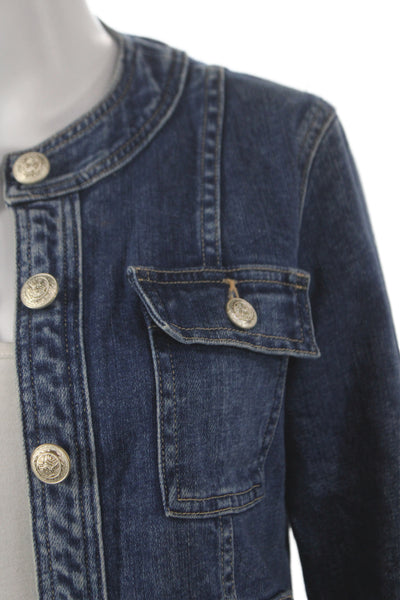 L'Agence Womens Military Jacket Blue Button Long Sleeve Cotton Size XS