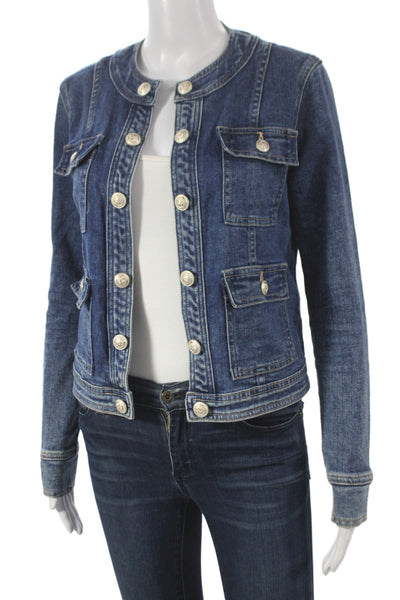 L'Agence Womens Military Jacket Blue Button Long Sleeve Cotton Size XS