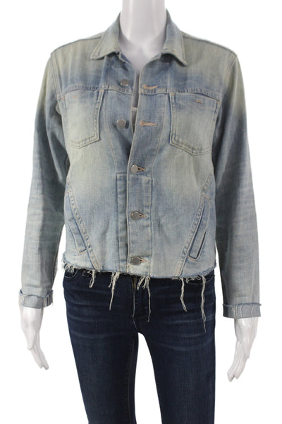 L'Agence Womens Basic Blue Cotton Button Long Sleeve Jacket Solid Size S