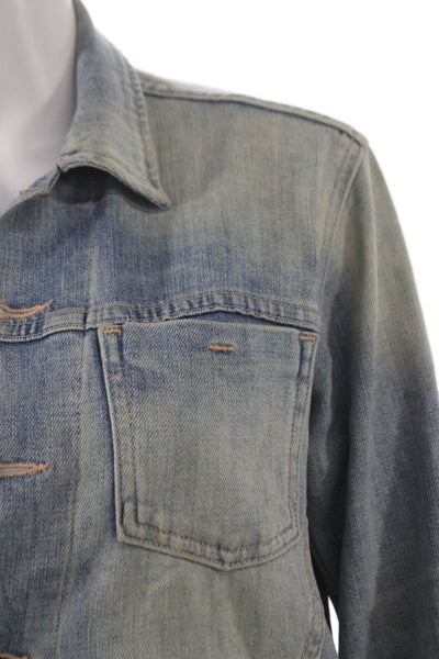 L'Agence Womens Basic Blue Cotton Button Long Sleeve Jacket Solid Size S