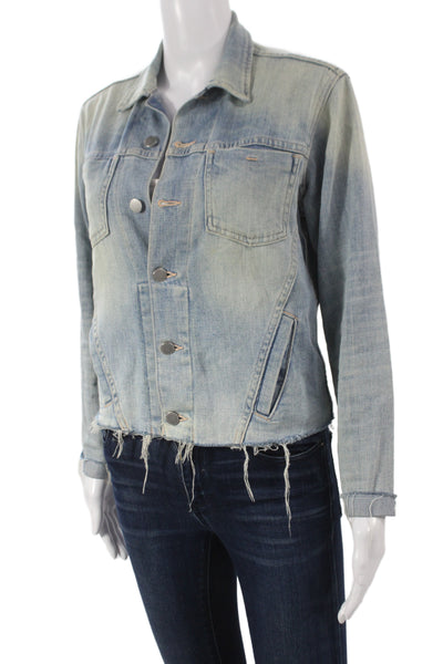 L'Agence Womens Basic Blue Cotton Button Long Sleeve Jacket Solid Size S